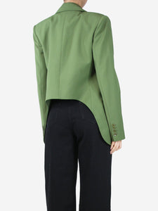 Tibi Green double-breasted wool cutout blazer - size UK 8