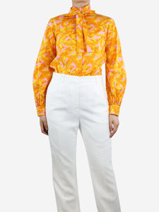 MSGM Orange floral-printed neck-tie shirt - size UK 8