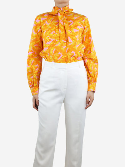 Orange floral-printed neck-tie shirt - size UK 8 Tops MSGM 