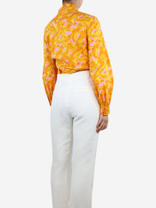 MSGM Orange floral-printed neck-tie shirt - size UK 8