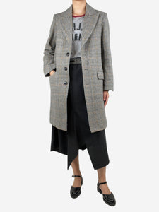 Zadig & Voltaire Grey padded shoulders check wool-blend coat - size UK 10