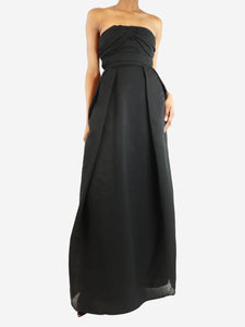 Carven Black gathered strapless midi dress - size UK 8