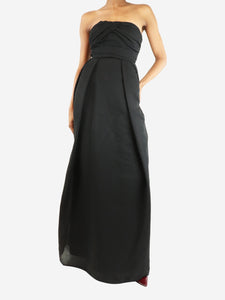 Carven Black gathered strapless midi dress - size UK 8