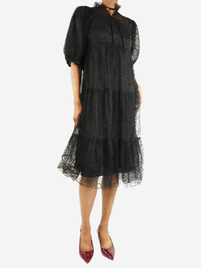 Teija Black tulle polka dot midi dress - size UK 6