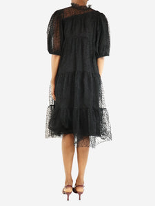 Teija Black tulle polka dot midi dress - size UK 6