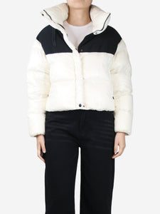 Moncler Cream cropped puffer jacket - size UK 12