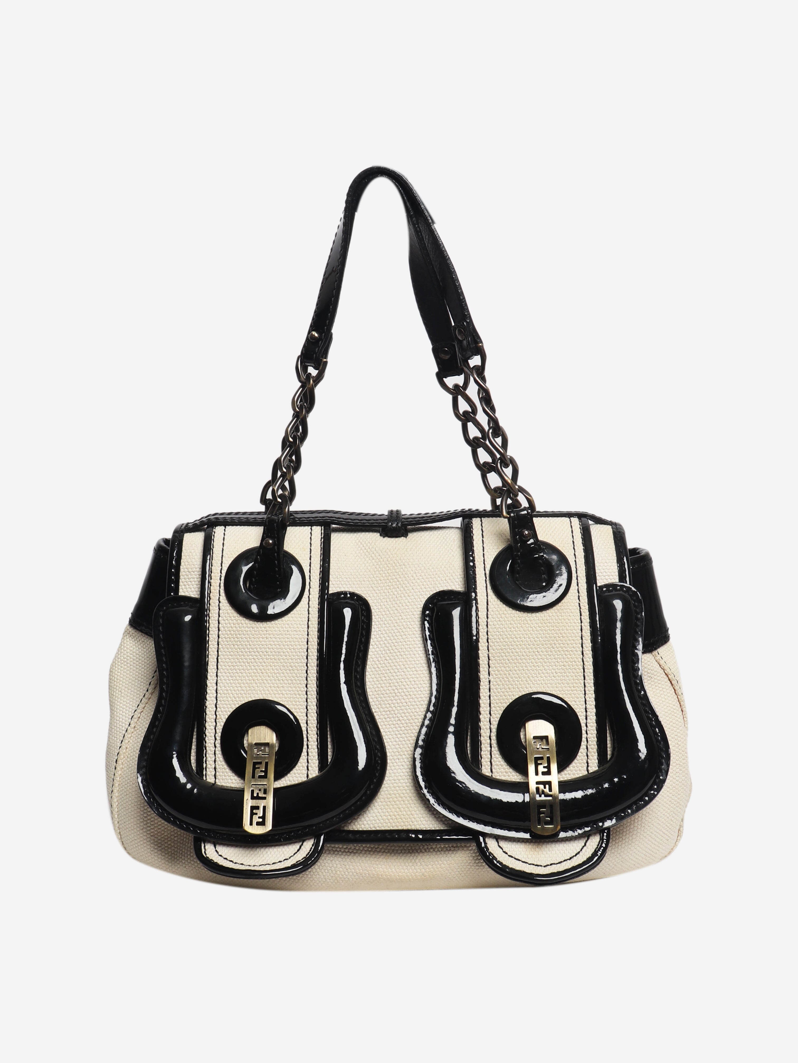 Cream vintage B canvas bag Top Handle Bags Fendi 