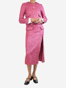 Chanel Pink tweed jacket and slit skirt set - size UK 6