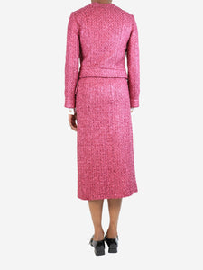 Chanel Pink tweed jacket and slit skirt set - size UK 6
