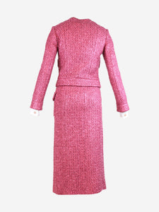 Chanel Pink tweed jacket and slit skirt set - size UK 6