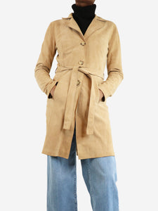 Rouje Camel suede belted coat - size UK 6