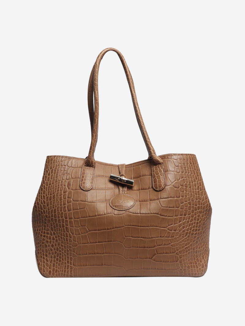 Brown croc embossed shoulder bag - size M Shoulder bags Longchamp 