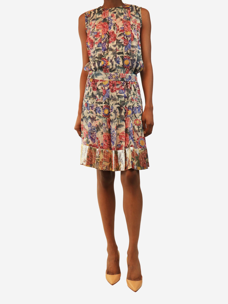Multicolour silk floral pleated dress - size UK 6 Dresses Chanel 