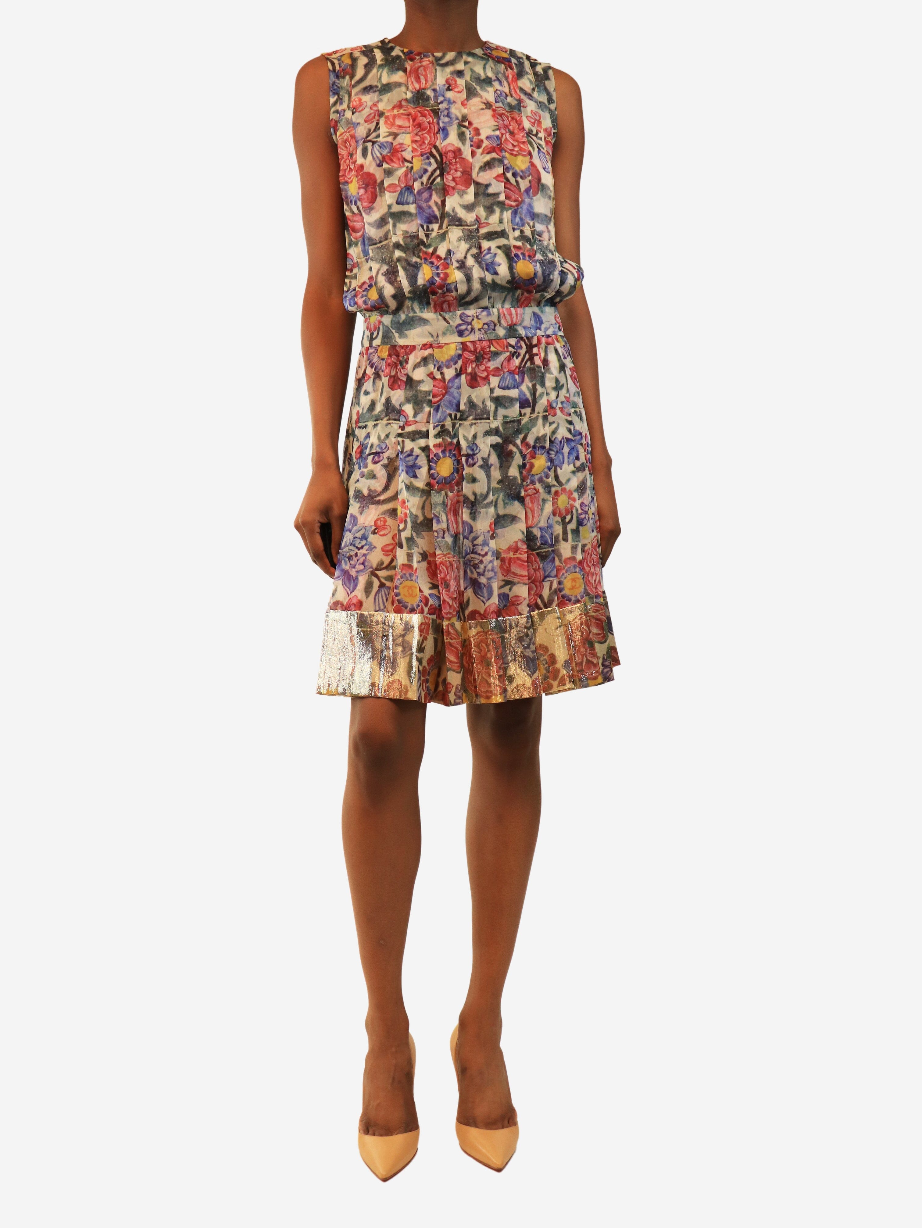 Multicolour silk floral pleated dress - size UK 6 Dresses Chanel 