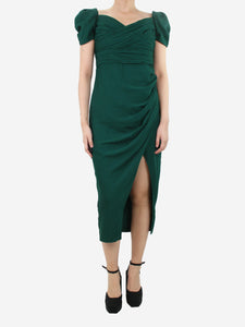 self-portrait Green off-shoulders ruched dress - size UK 12