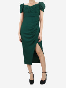 self-portrait Green off-shoulders ruched dress - size UK 12