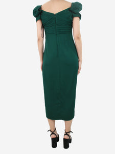 self-portrait Green off-shoulders ruched dress - size UK 12