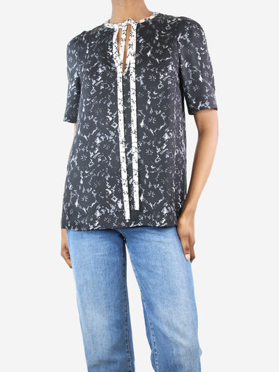 Black short-sleeved silk printed top - size UK 8 Tops Louis Vuitton 