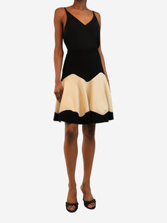 Black and white bi-colour intarsia knit cardigan and skirt set - size S