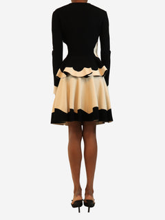 Black and white bi-colour intarsia knit cardigan and skirt set - size S