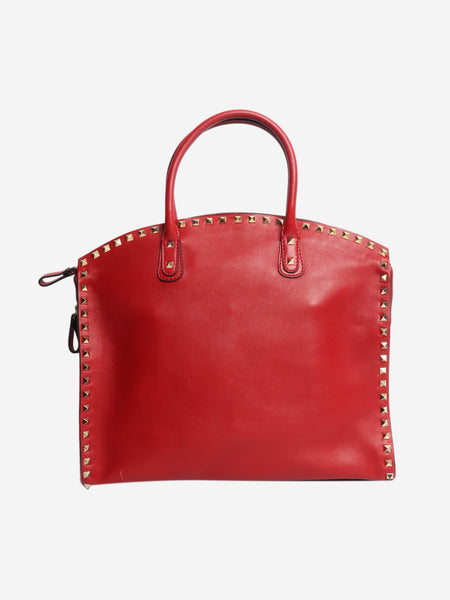 Red rockstud leather top handle bag product image
