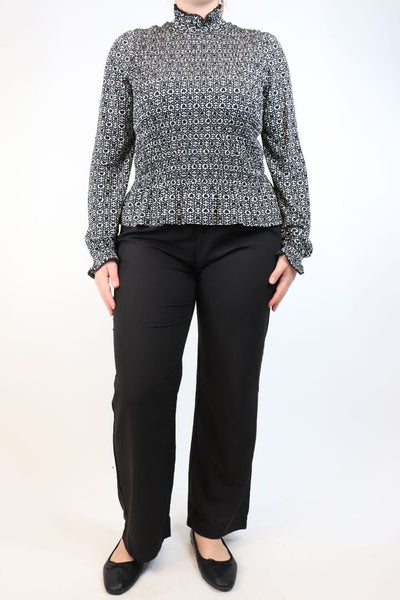 Black ruched printed top - size UK 12 Tops Sandro 