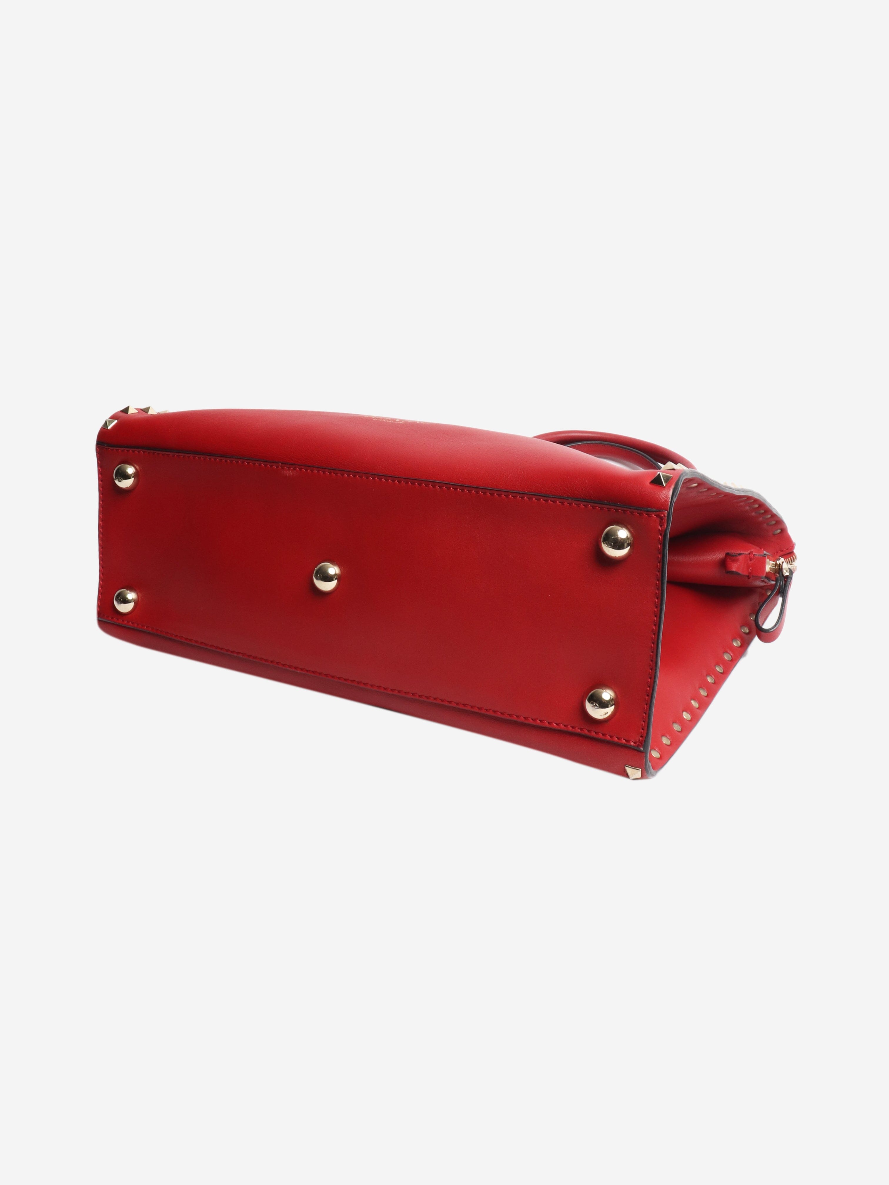 Red rockstud leather top handle bag Top Handle Bags Valentino 