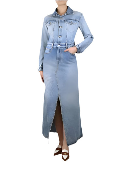 Blue cutout back denim maxi dress - size UK 8