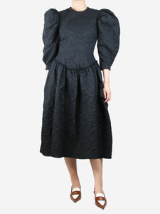 Simone Rocha Black puff-sleeved textured midi dress - size UK 8