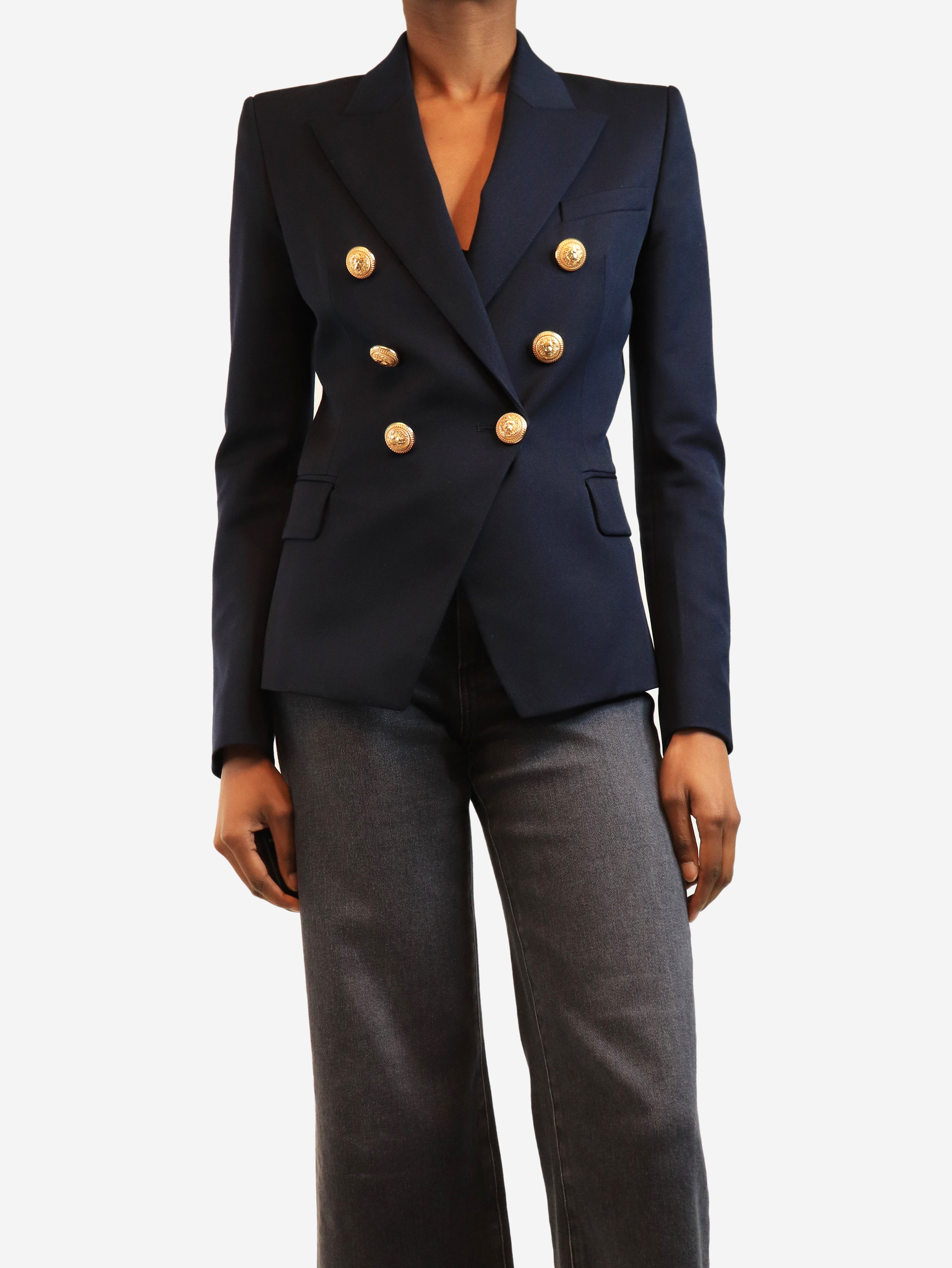 Navy double-breasted blazer - size UK 8
