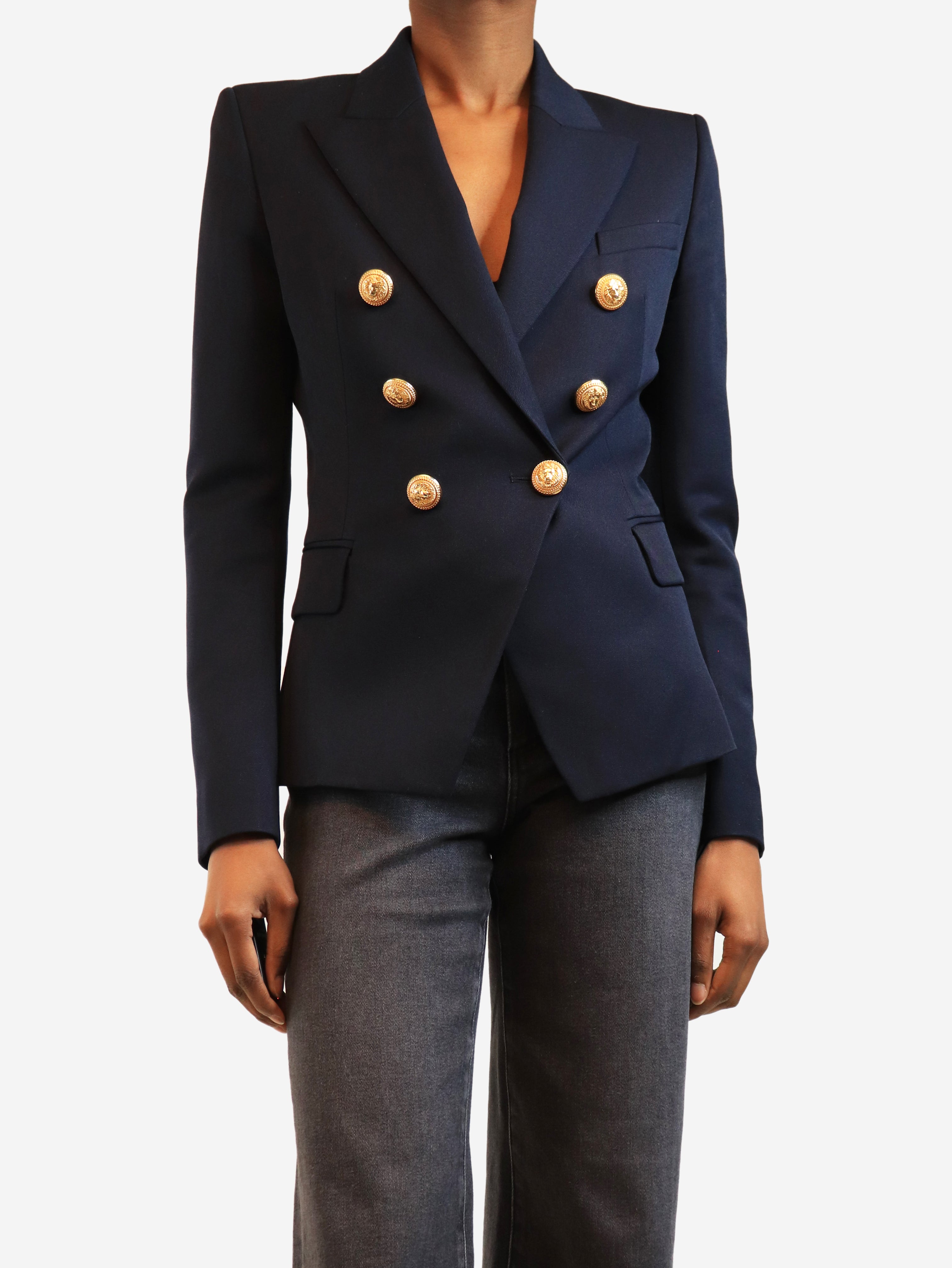 Navy double-breasted blazer - size UK 8