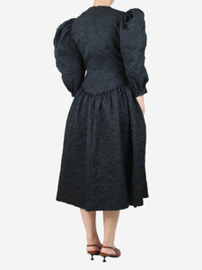 Simone Rocha Black puff-sleeved textured midi dress - size UK 8