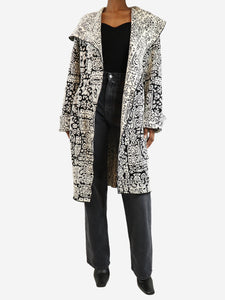 Celine Black & white jacquard patterned coat - size UK 6