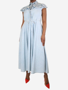 Miu Miu Light blue sleeveless ruffled denim dress - size UK 12