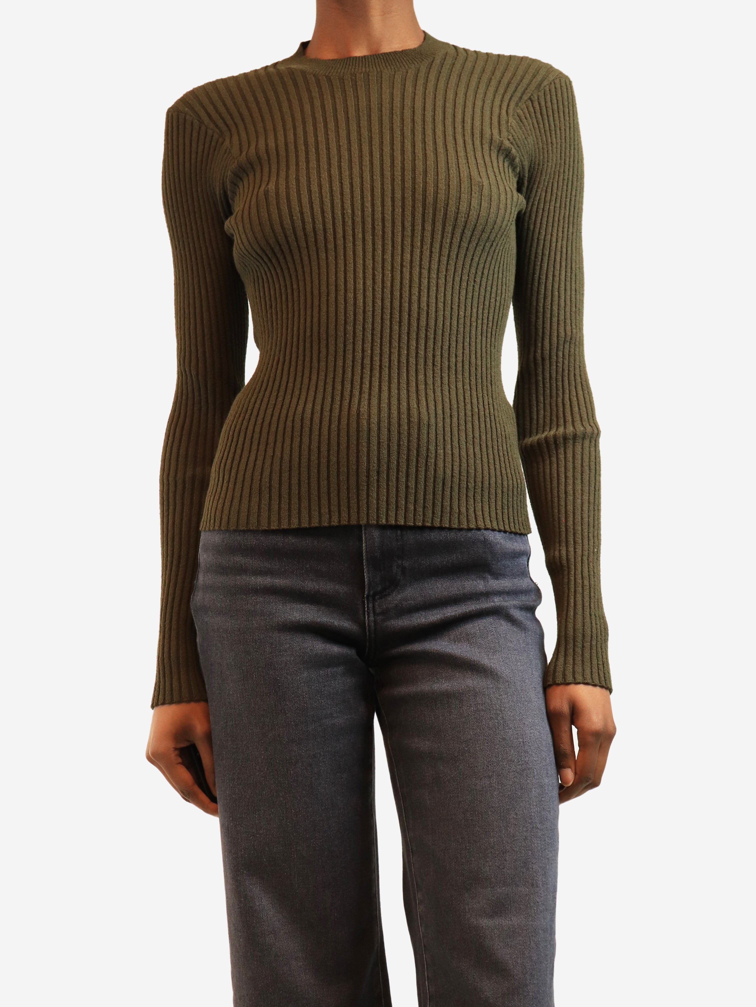 Khaki ribbed knit top - size S