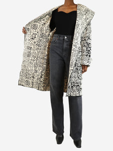 Celine Black & white jacquard patterned coat - size UK 6