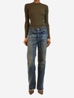 Khaki ribbed knit top - size S