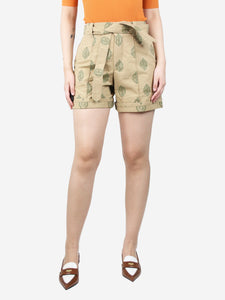 Chloe Neutral belted embroidered shorts - size UK 8