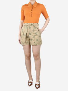 Chloe Neutral belted embroidered shorts - size UK 8