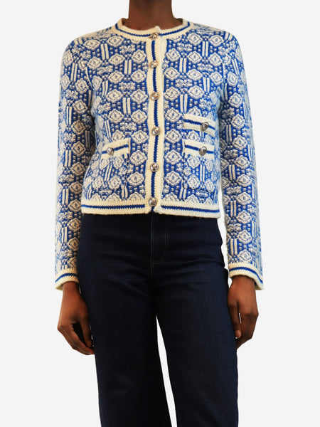 Blue cropped jacquard cardigan - size UK 8 product image