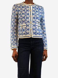 Blue cropped jacquard cardigan - size UK 8 Knitwear Maje 