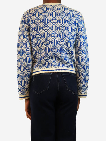 Blue cropped jacquard cardigan - size UK 8 alternate image