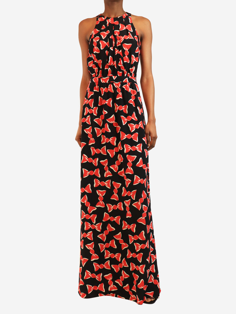 Black and red sleeveless candy printed maxi dress - size UK 8