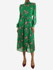 Kitri Green and pink floral midi dress - size UK 6