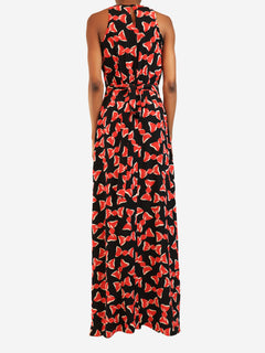 Black and red sleeveless candy printed maxi dress - size UK 8
