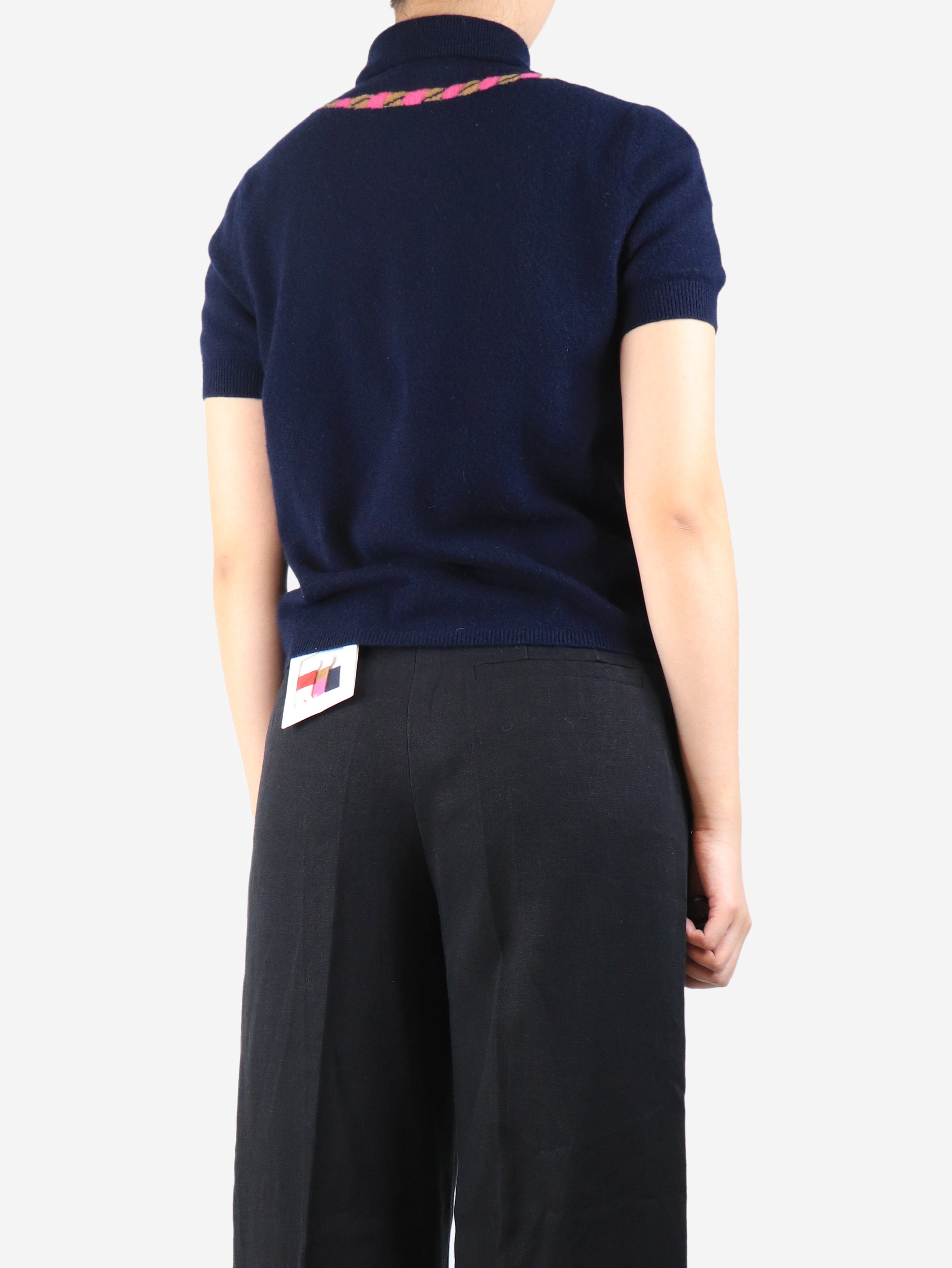 Navy cashmere short sleeved top - size UK 8 Knitwear Chanel 
