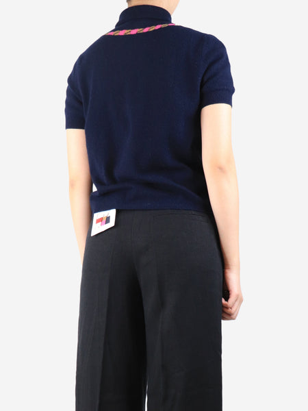 Navy cashmere short sleeved top - size UK 8 alternate image