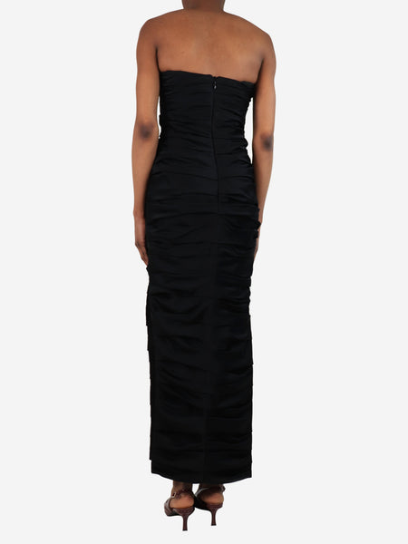 Black strapless ruched midi dress - size UK 6 alternate image