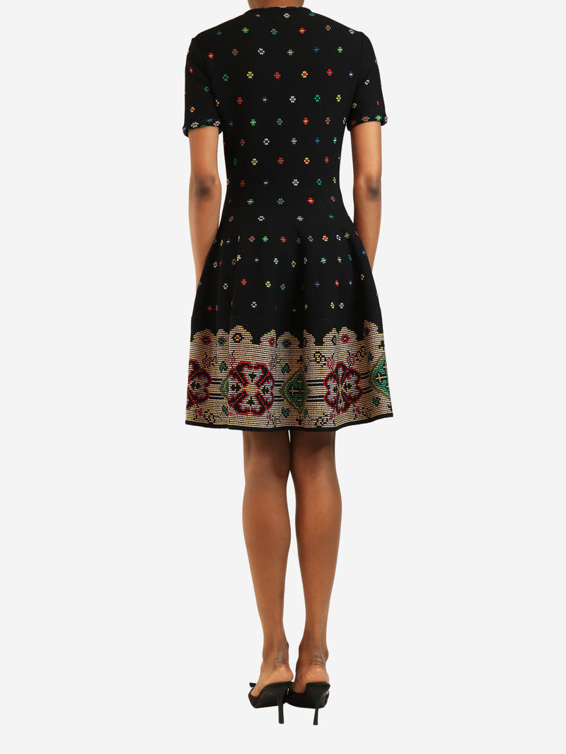 Black short-sleeved embroidered mini dress - size S