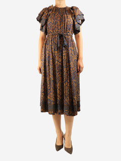 Blue silk-blend midi dress - size UK 8